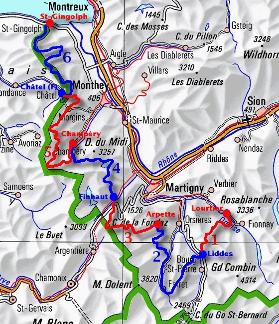 Plan: Lauftour 2004 Lourtier - Champéry - St-Gingolph (Martin Job)